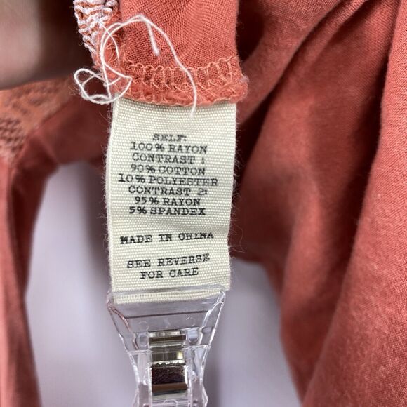 Gimmicks BKE Top Size Small String Back Lace Embroidery Orange Long Sleev V Neck - Picture 9 of 13